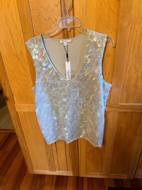 Chico's Iridescent Sequin V-Neck Sleeveless Top - Silver - Size 3
